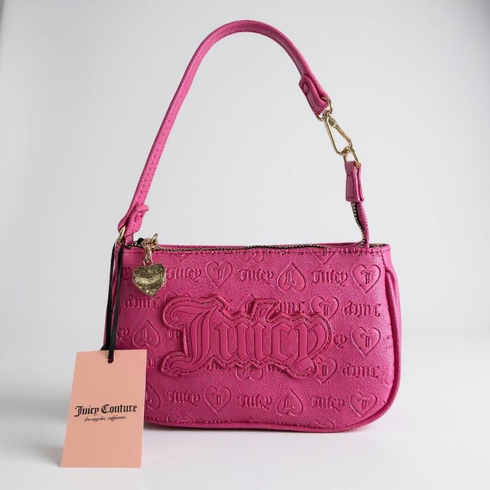 Juicy Couture Pink Structured Shoulder Bag with Metal Hardware